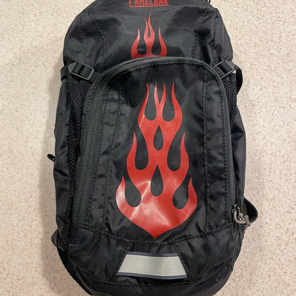 CamelBak Black Backpack with Red Flame Design